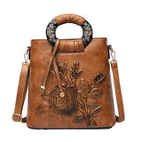 Chinese Floral Print Shoulder Bag Faux Leather Handbag Large Capacity