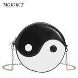 Women Chinese Style Circular Chain Crossbody Bag PU Leather Round Shoulder Bag