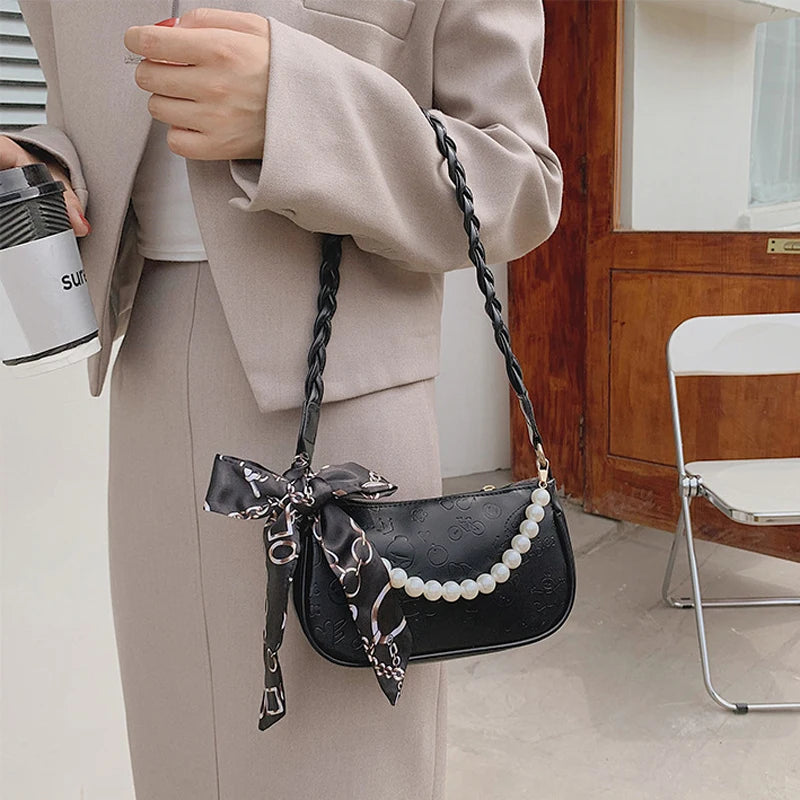 Cartoon Printed Shoulder Bag Lightweight Clutch with Scarf