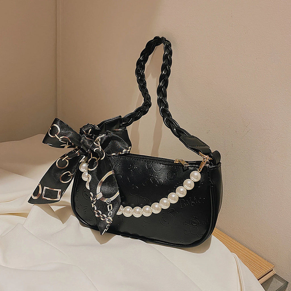 Cartoon Printed Shoulder Bag Lightweight Clutch with Scarf