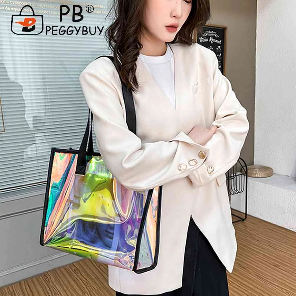 Women Clear TOTES Waterproof Transparent Handbags Large Shopper Shoulder Bag