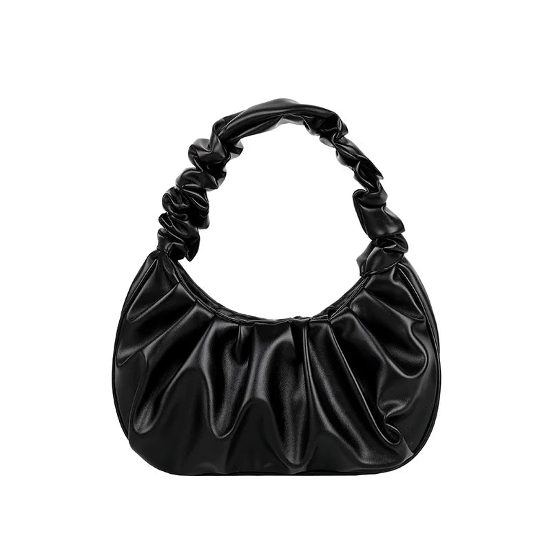 Soft PU Leather Pleated Underarm Bag Women Cloud Handbag