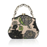 Vintage Flower Embroidery Linen Evening Bag Wedding Party Ladies Clutch