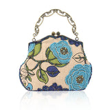 Vintage Flower Embroidery Linen Evening Bag Wedding Party Ladies Clutch