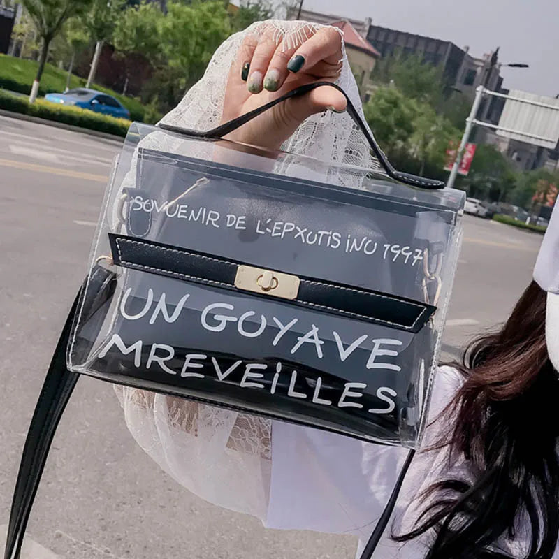 Women Transparent Handbag Letters Printed Shoulder Bag