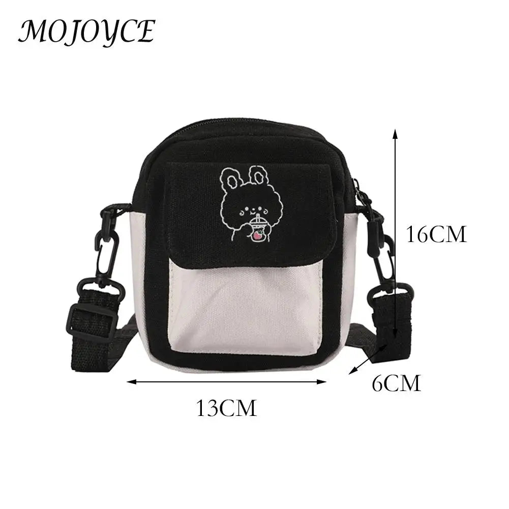 Cartoon Print Canvas Crossbody Bag Mini Handbag Flap Purse