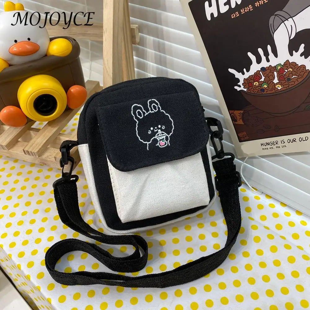 Cartoon Print Canvas Crossbody Bag Mini Handbag Flap Purse