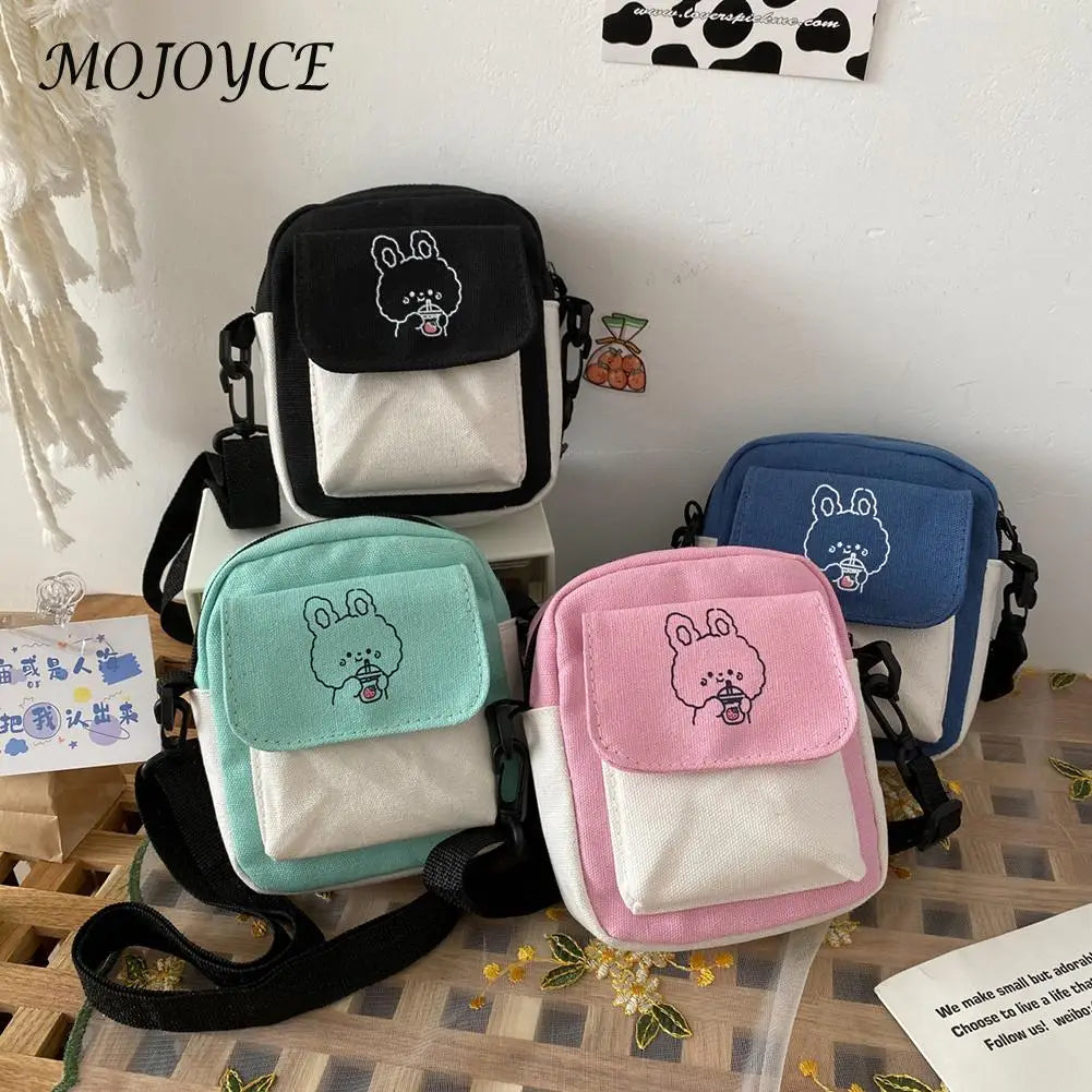 Cartoon Print Canvas Crossbody Bag Mini Handbag Flap Purse