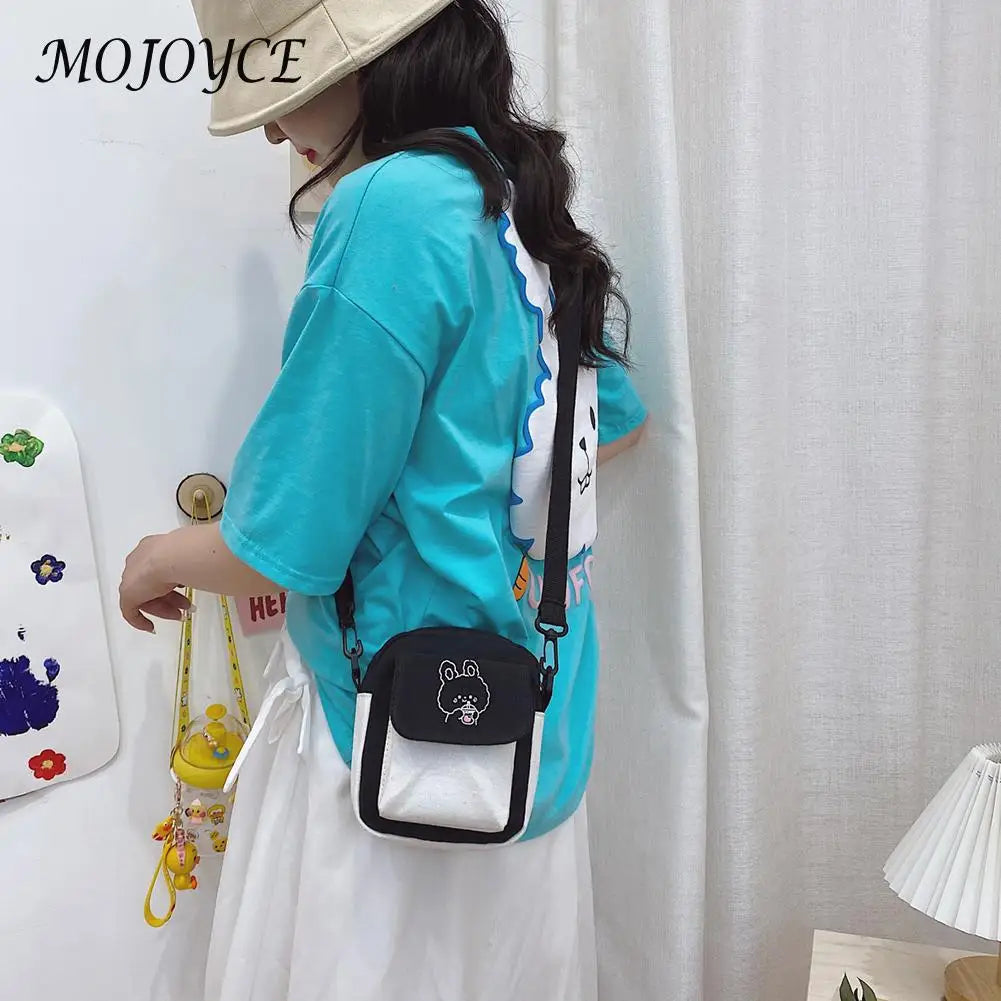 Cartoon Print Canvas Crossbody Bag Mini Handbag Flap Purse