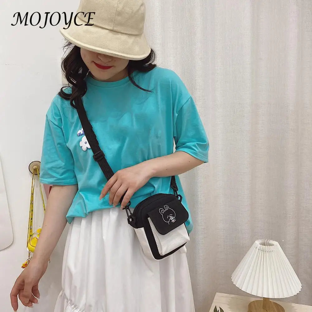 Cartoon Print Canvas Crossbody Bag Mini Handbag Flap Purse