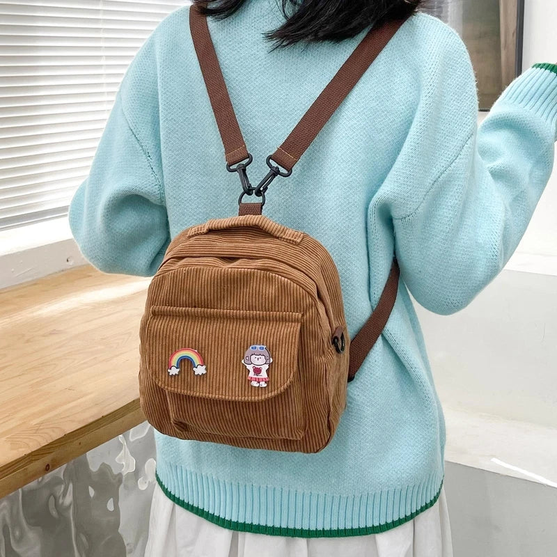 Women Corduroy Backpack Convertible Daypack Shoulder Bags