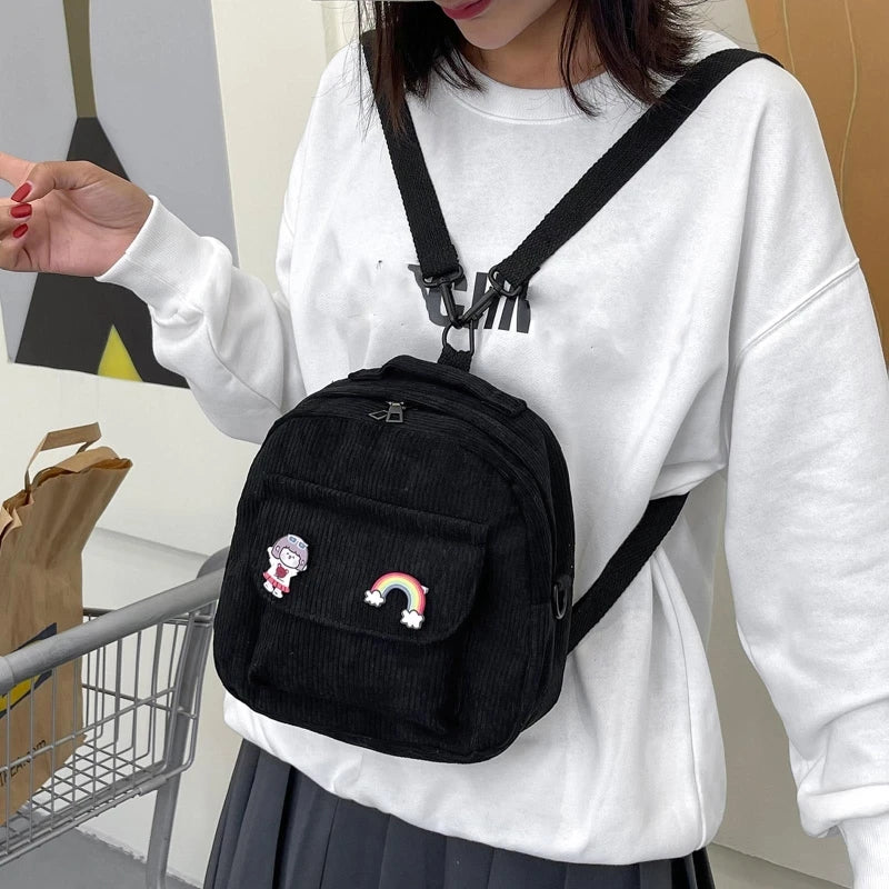 Women Corduroy Backpack Convertible Daypack Shoulder Bags