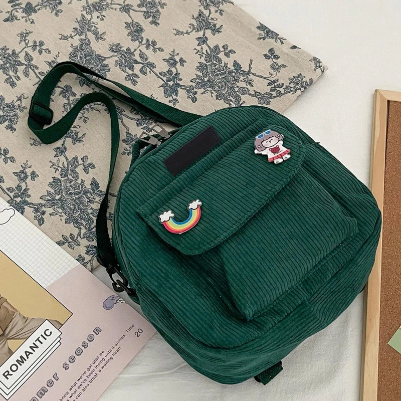 Women Corduroy Backpack Convertible Daypack Shoulder Bags