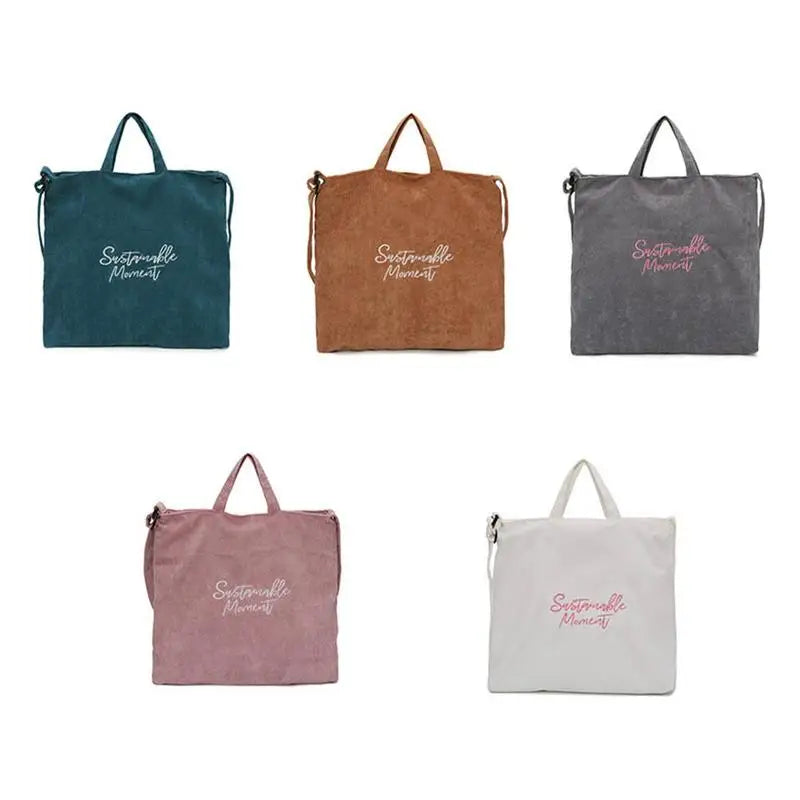 Women Corduroy Canvas Tote Shoulder Bag Shopping Handbag