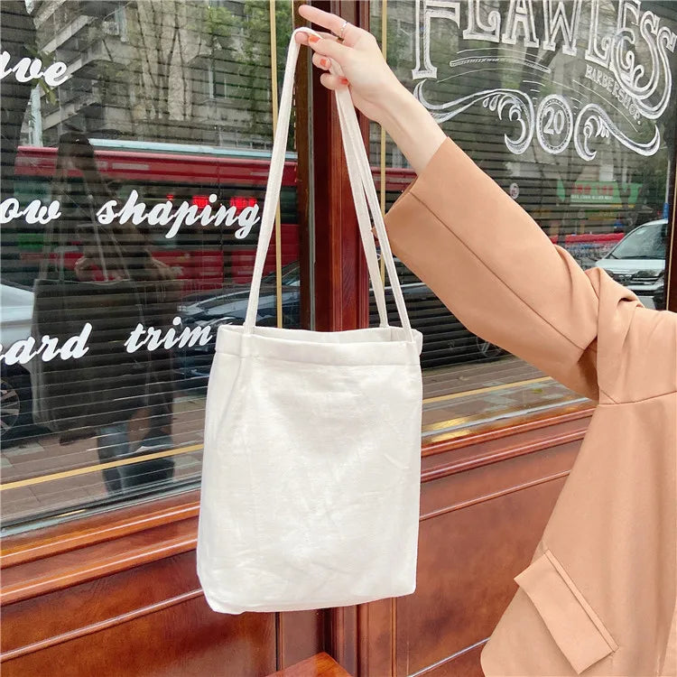 Women Cotton Shoulder Bag Eco Canvas Handbag Soft Casual Tote Solid Shopping Bag
