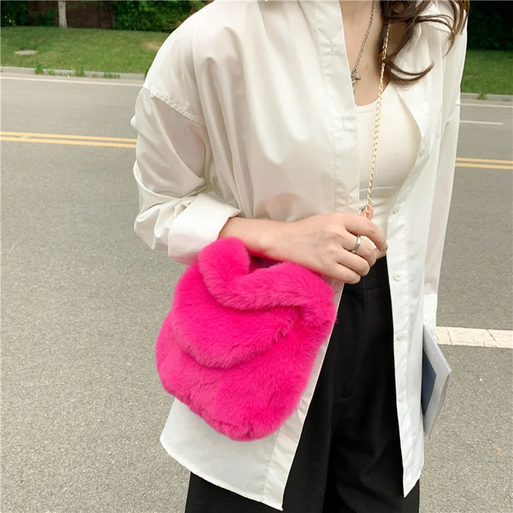 Plush Crossbody Bag with Pompom Pendant for Travel