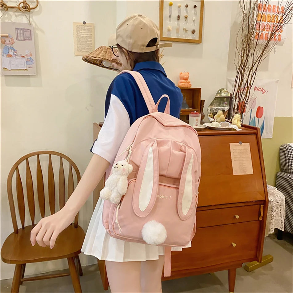 Cartoon Rabbit Backpack Purse for Teen Girls Waterproof Rucksack