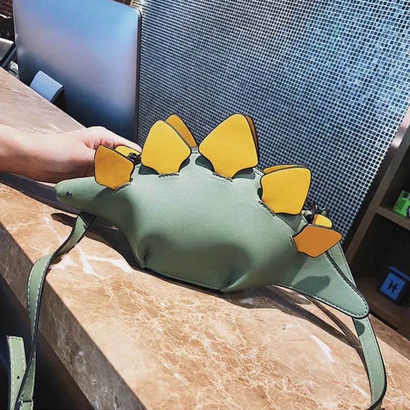 Women Dinosaur Shape Cross Body Bag Funny Girl PU Leather Handbag Lightweight