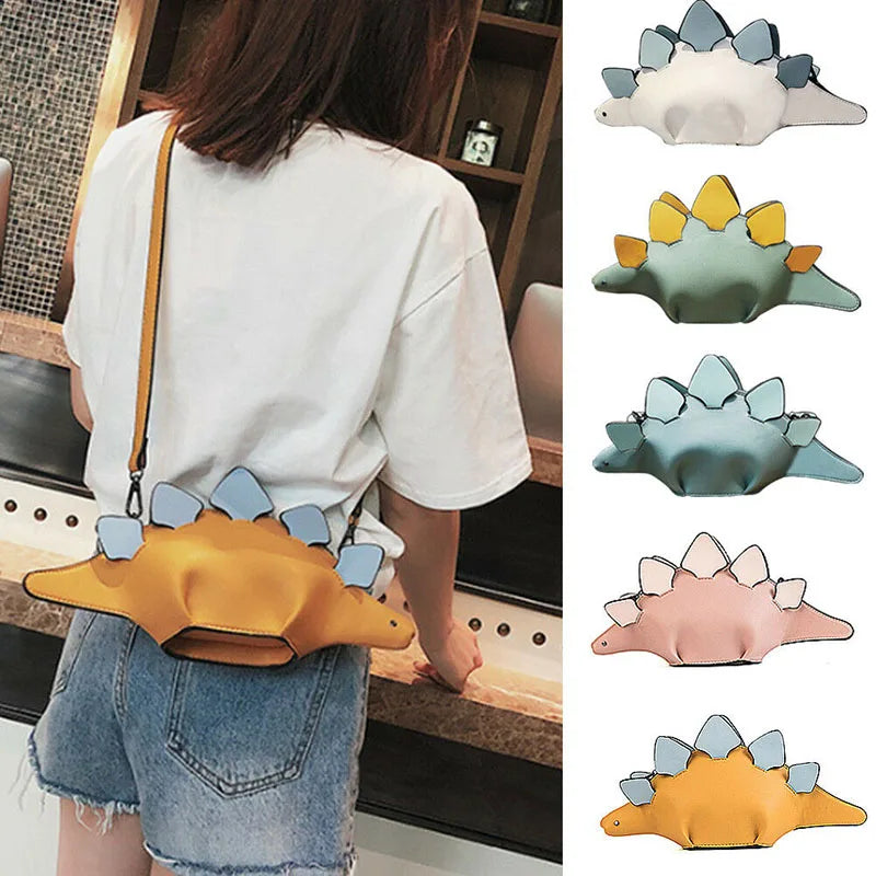Women Dinosaur Shape Cross Body Bag Funny Girl PU Leather Handbag Lightweight
