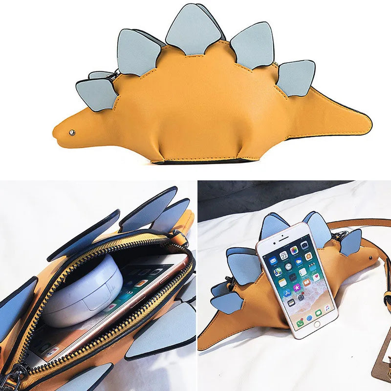 Women Dinosaur Shape Cross Body Bag Funny Girl PU Leather Handbag Lightweight