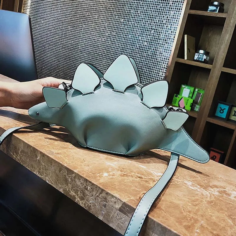 Women Dinosaur Shape Cross Body Bag Funny Girl PU Leather Handbag Lightweight