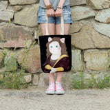 Cartoon Cat Print Tote Bag, Large Capacity Canvas Shopping Bag