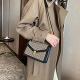 Casual Plaid Pattern Shoulder Crossbody Bag - Vintage Flap Envelope PU Leather