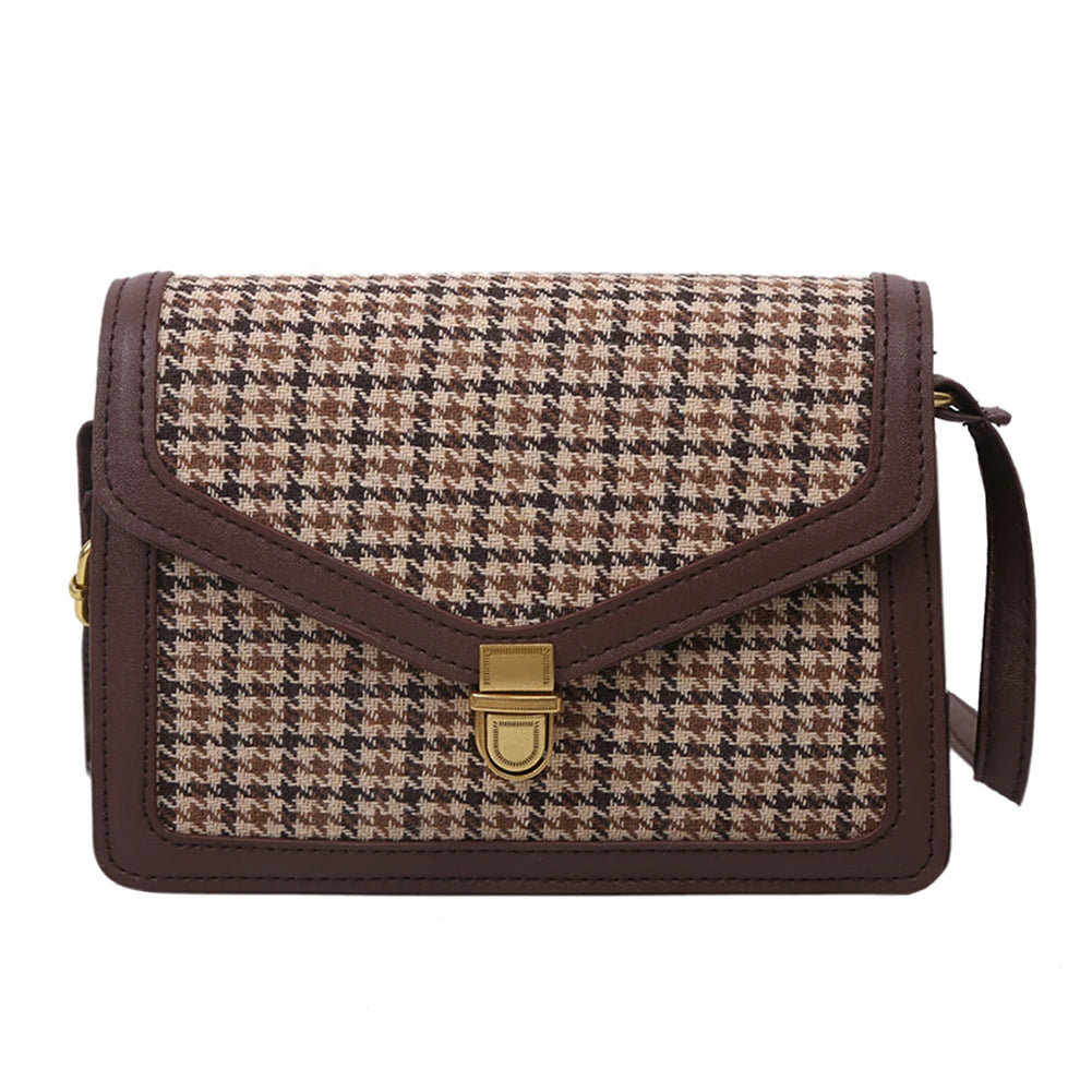 Casual Plaid Pattern Shoulder Crossbody Bag - Vintage Flap Envelope PU Leather