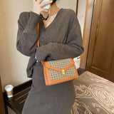 Casual Plaid Pattern Shoulder Crossbody Bag - Vintage Flap Envelope PU Leather