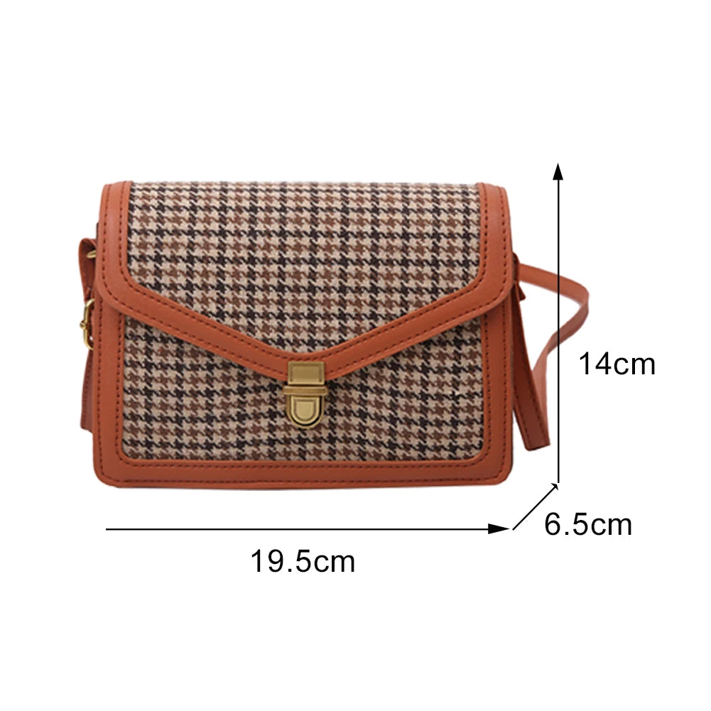 Casual Plaid Pattern Shoulder Crossbody Bag - Vintage Flap Envelope PU Leather