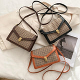 Casual Plaid Pattern Shoulder Crossbody Bag - Vintage Flap Envelope PU Leather