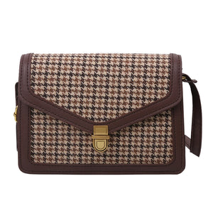 Casual Plaid Pattern Shoulder Crossbody Bag - Vintage Flap Envelope PU Leather