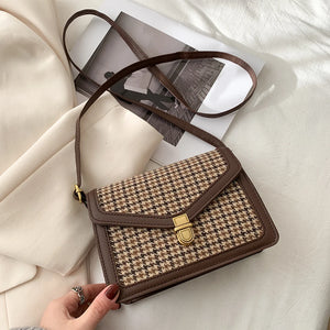 Casual Plaid Pattern Shoulder Crossbody Bag - Vintage Flap Envelope PU Leather