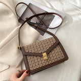 Casual Plaid Pattern Shoulder Crossbody Bag - Vintage Flap Envelope PU Leather