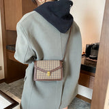 Casual Plaid Pattern Shoulder Crossbody Bag - Vintage Flap Envelope PU Leather