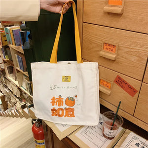 Women Embroidery Shoulder Bags Orange Letter Tote Shopping