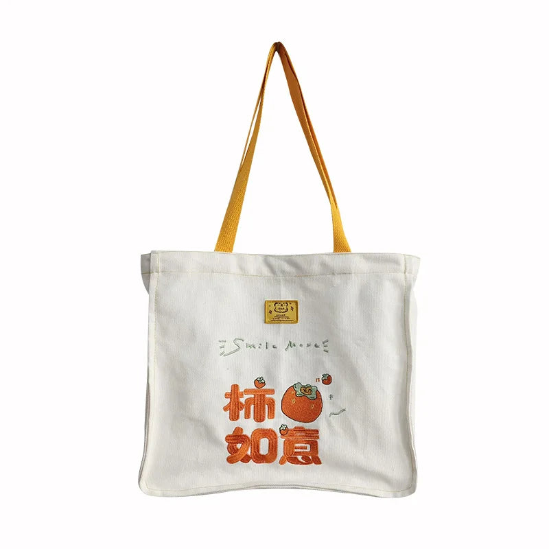 Women Embroidery Shoulder Bags Orange Letter Tote Shopping