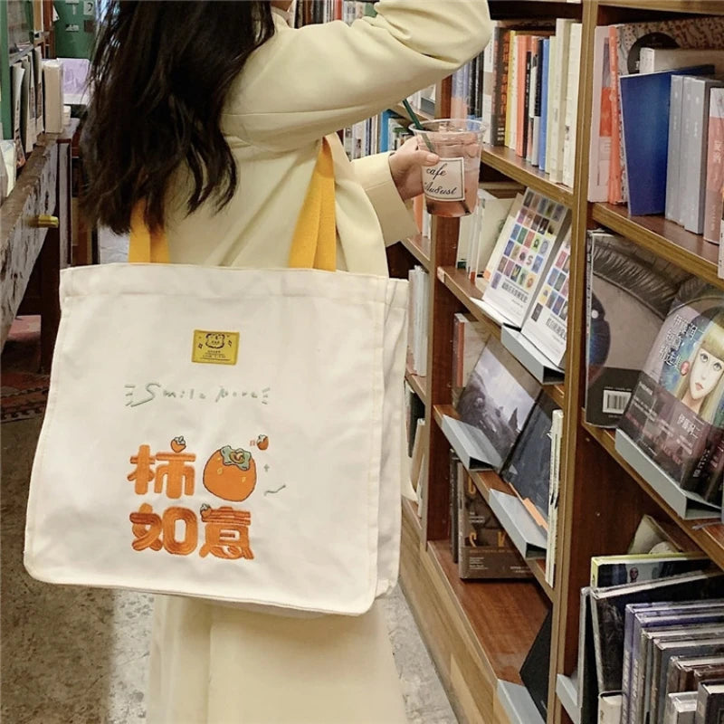 Women Embroidery Shoulder Bags Orange Letter Tote Shopping