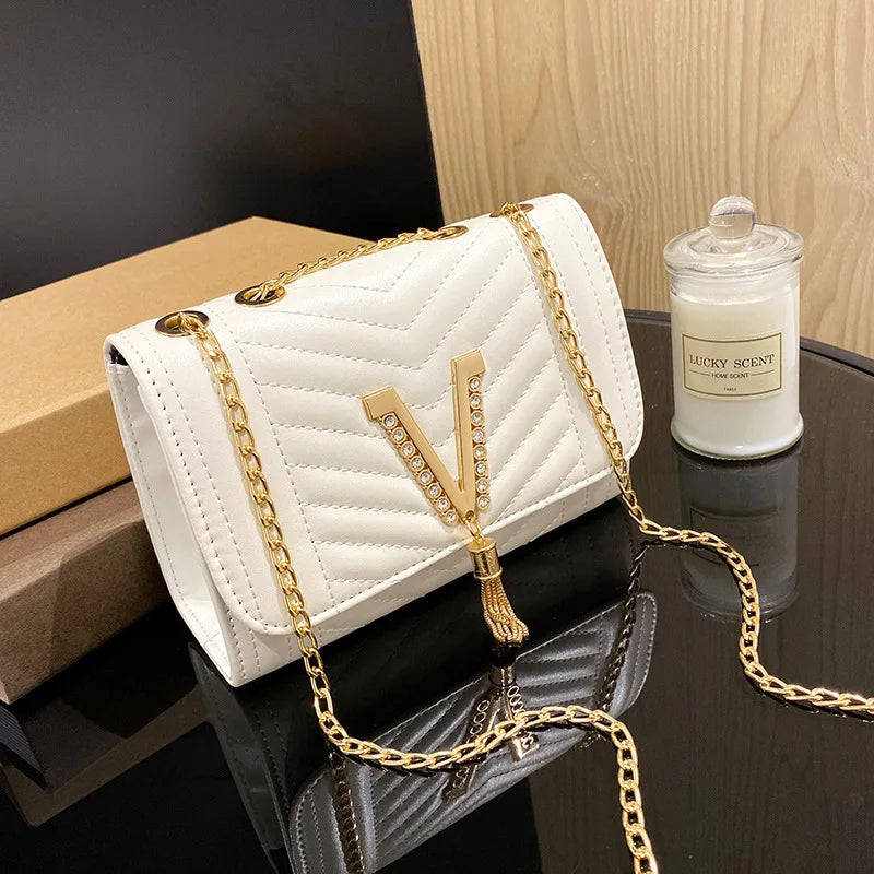Embroidered Leather Chain Small Square Crossbody Bag Handbags