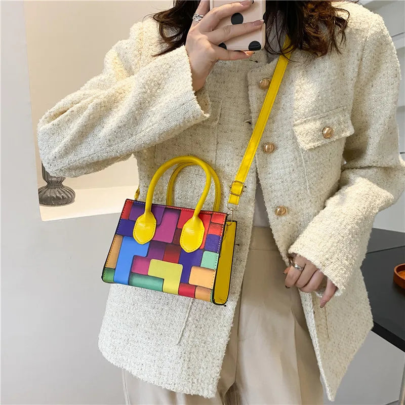 Women Splicing Small Square Crossbody Bag Shoulder Bag Messenger