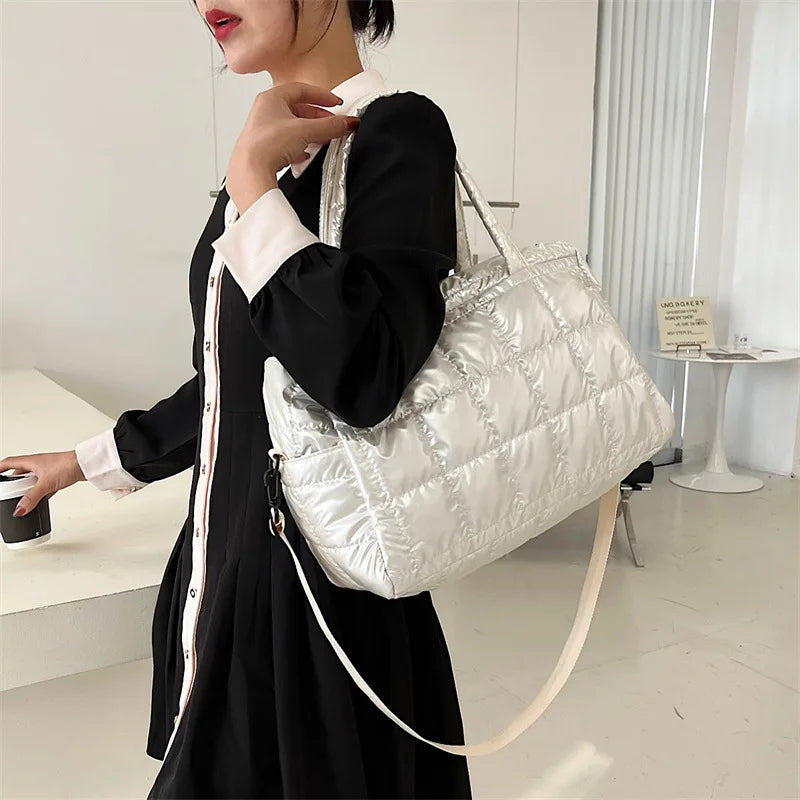 Women Bright Space Cotton Handbag Solid Shoulder Messenger Bag