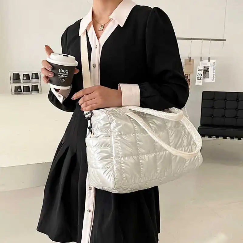 Women Bright Space Cotton Handbag Solid Shoulder Messenger Bag