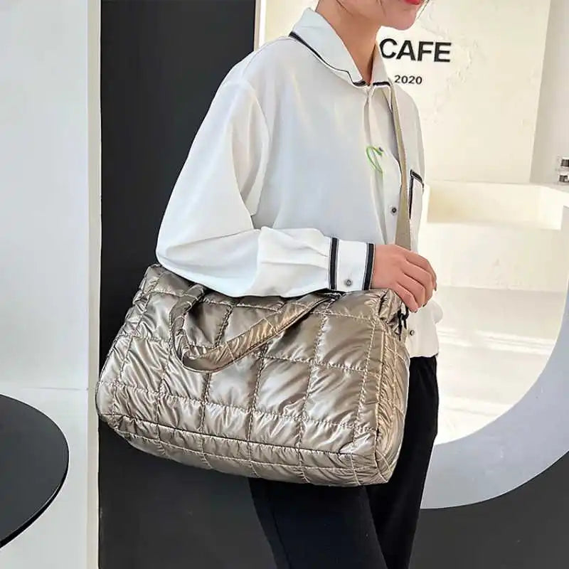 Women Bright Space Cotton Handbag Solid Shoulder Messenger Bag