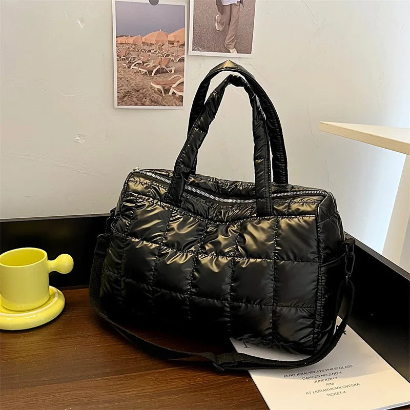 Women Bright Space Cotton Handbag Solid Shoulder Messenger Bag