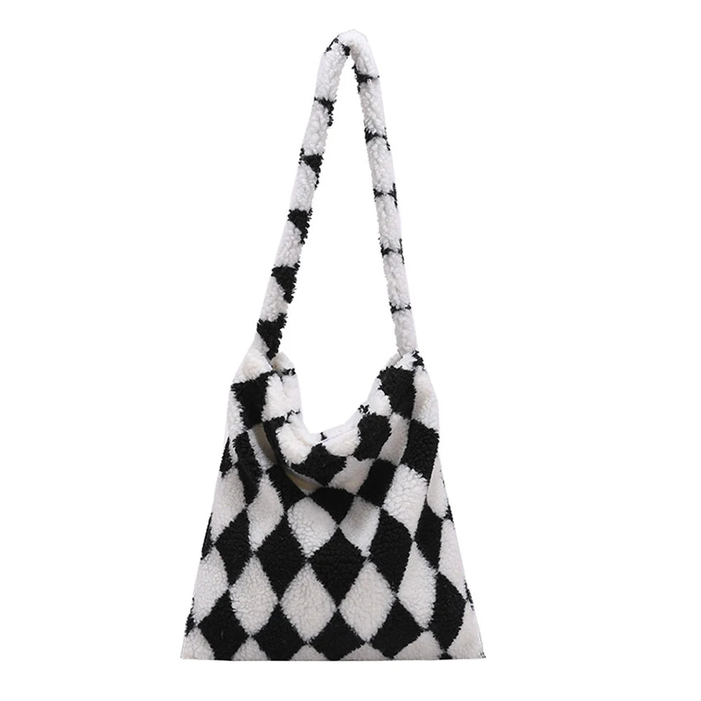 Checkerboard Print Shopping Bag Large Capacity Shoulder Bags