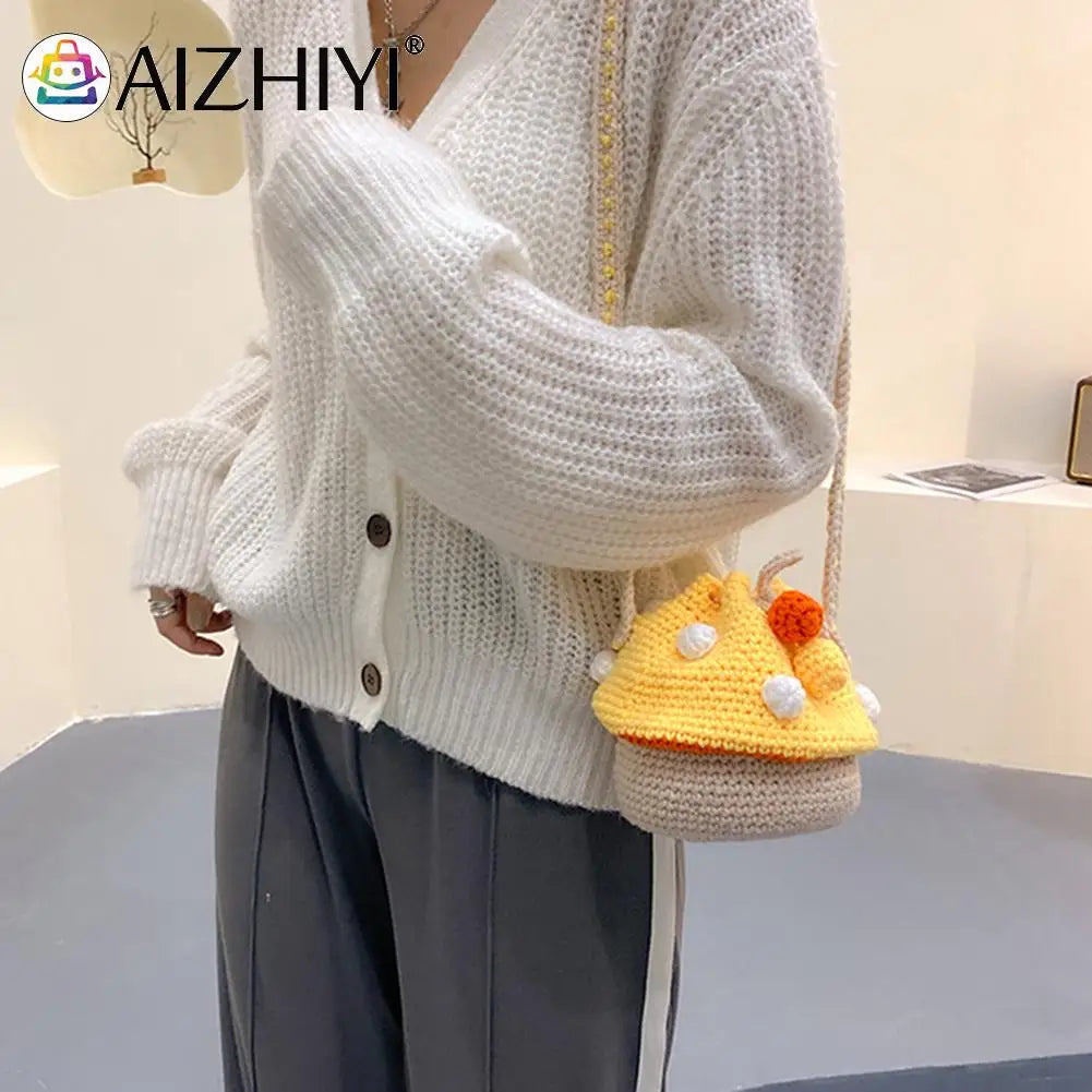 Women Knit Mushroom Hit Shoulder Bag Crossbody Bags Female Casual Mini Purse