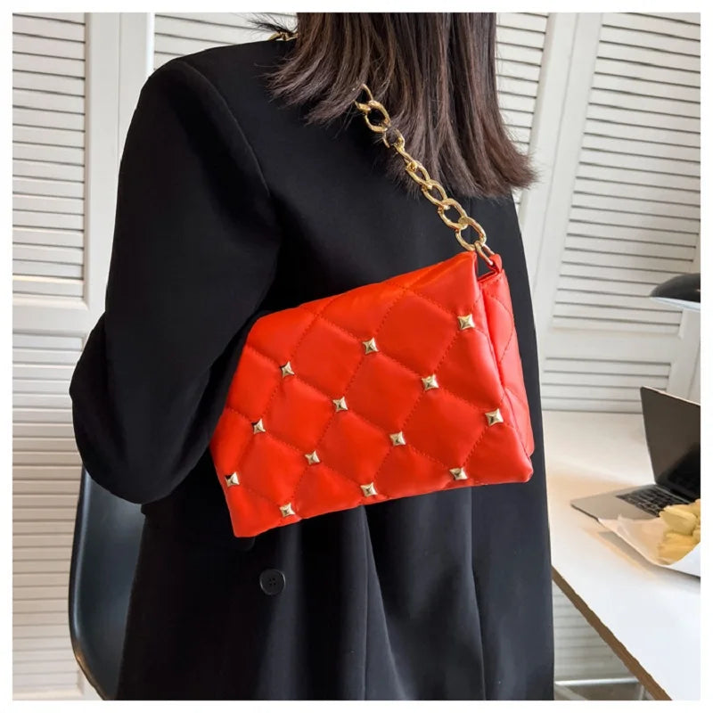 Rivet Handbag Pu Leather Chain Shoulder Bag