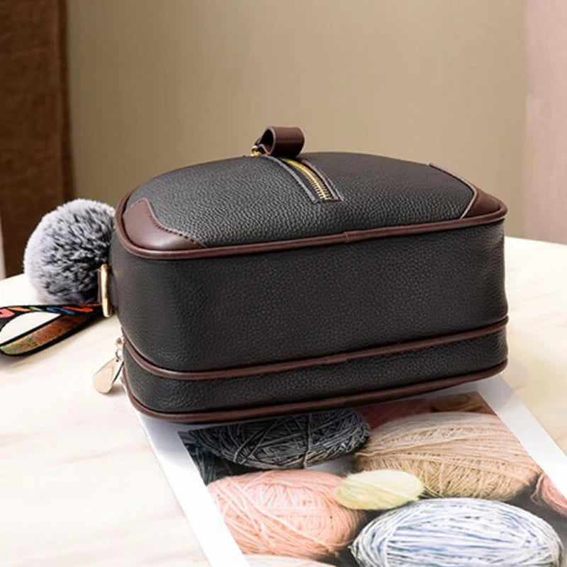 Women Shoulder Crossbody Bag PU Leather Hair Ball Messenger