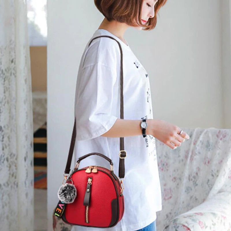 Women Shoulder Crossbody Bag PU Leather Hair Ball Messenger