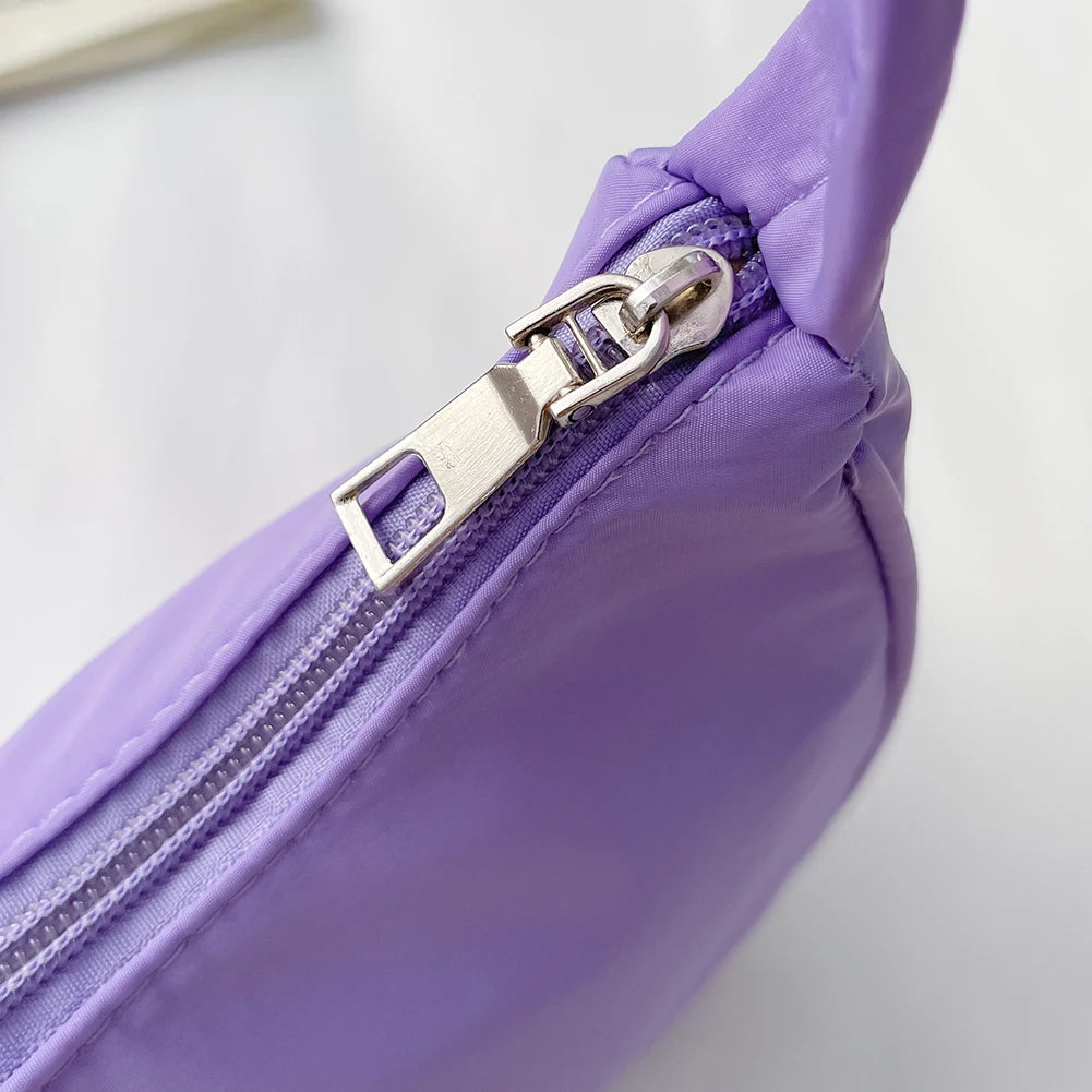 Women Solid Nylon Hobos Bag Ladies Zipper Underarm Bags